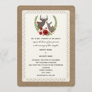 Burlap + Lace Christmas Wedding Buck + Doe Deer Invitation