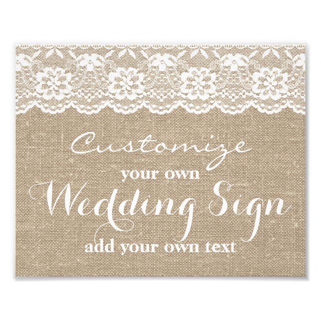 Burlap & Lace - Customise your own wedding sign - (Front)