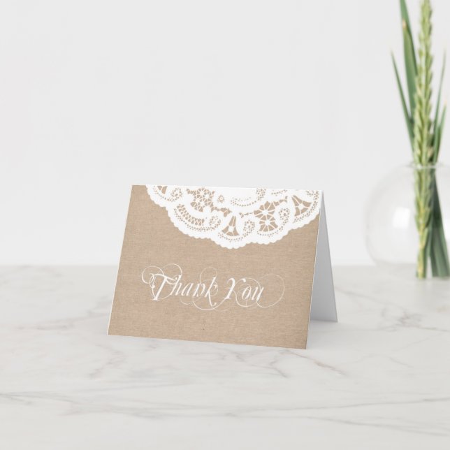 Burlap Lace Doily Thank You Note Card (Front)