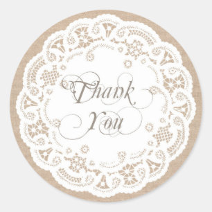 Burlap Lace Doily Thank You Stickers