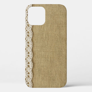 Burlap, lace fabric texture. iPhone 12 case