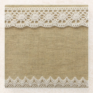 Burlap, lace fabric texture. glass coaster