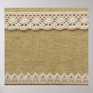 Burlap, lace fabric texture. poster