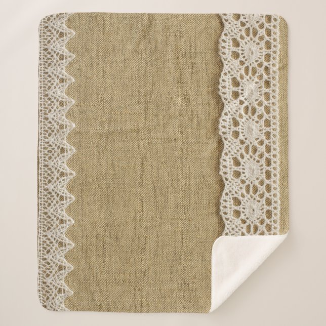 Burlap, lace fabric texture. sherpa blanket (Front)