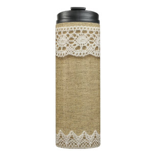 Burlap, lace fabric texture. thermal tumbler