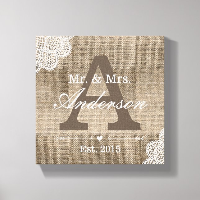 Burlap & Lace Family Established Family Name Sign (Front)