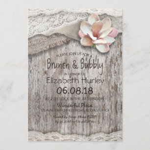Burlap Lace Floral Brunch and Bubbly Bridal Shower Invitation