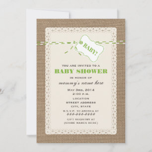 Burlap Lace & Green Twine Inspired Baby Shower Invitation