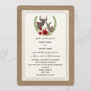 Burlap + Lace Inspired Christmas Wedding Deer Invitation
