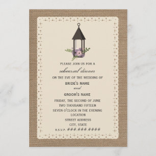 Burlap & Lace Inspired Floral Lantern Rehearsal Invitation