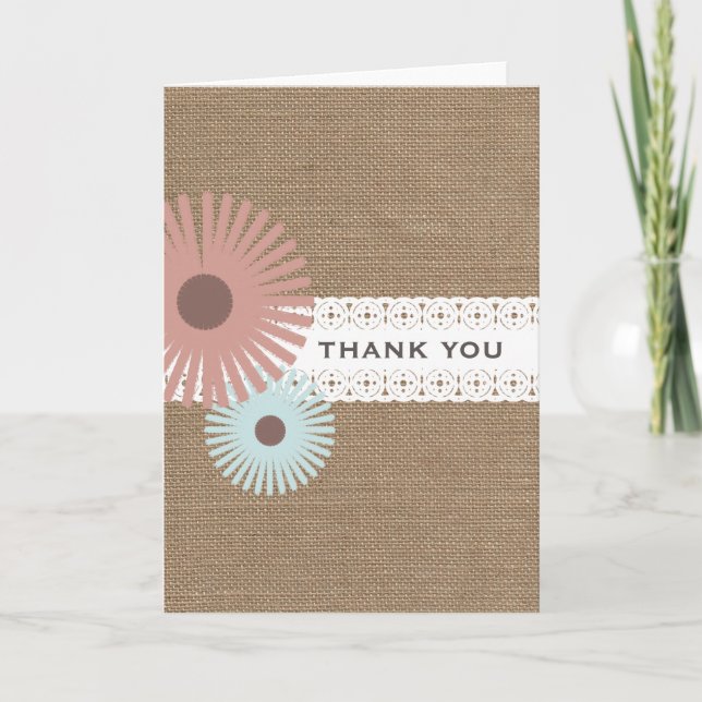 Burlap & Lace Inspired Floral Thank  You Card (Front)
