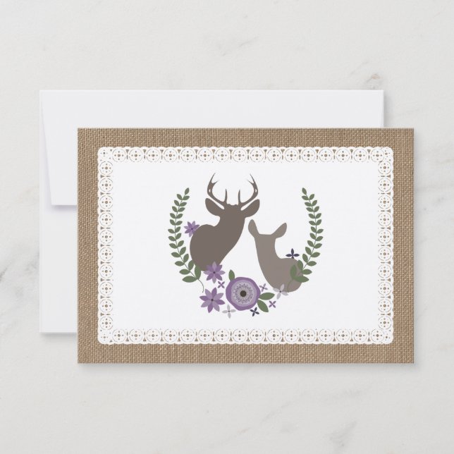 Burlap & Lace Inspired Purple Wreath Monogram RSVP (Front)