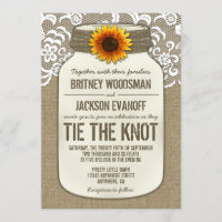 Burlap Lace Mason Jar Wedding Invitations