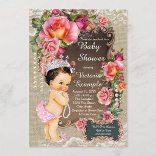 Burlap Lace Pearl Princess Baby Shower Rustic Invitation