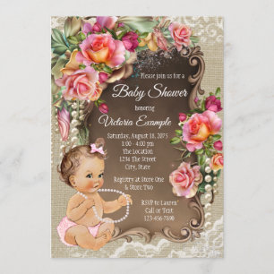Burlap Lace Pearl Rustic Baby Shower Invitations