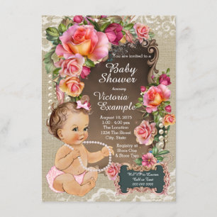Burlap Lace Pearl Rustic Chic Baby Shower Invitation