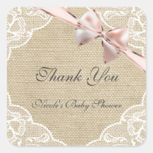 Burlap Lace & Pink Bow Baby Shower Sticker
