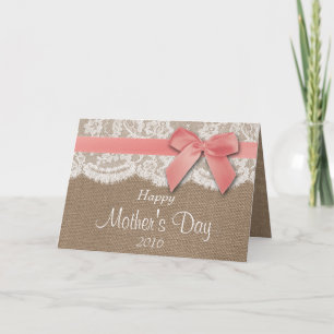Burlap, Lace & Pink Bow Happy Mother's Day Card