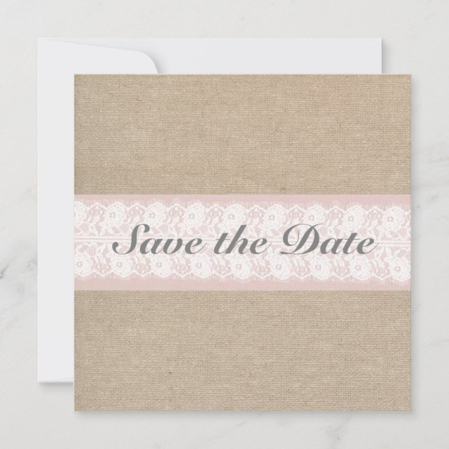 Burlap & Lace Pink Customisable Save The Date (Front)