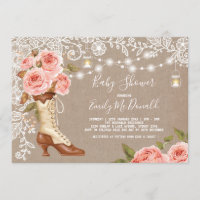 Burlap Lace Pink Floral Baby Shower Cowgirl Boots