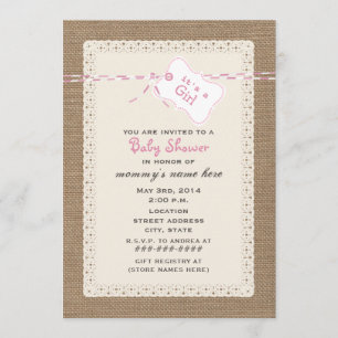 Burlap Lace & Pink Twine Inspired Baby Shower Invitation