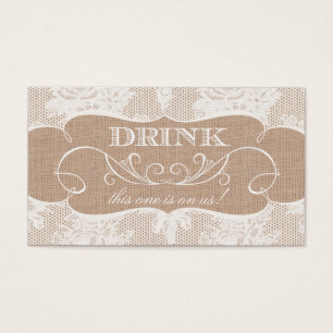 Burlap & Lace Print Wedding Drink Ticket