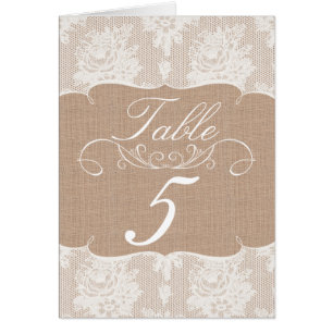 Burlap & Lace Print Wedding Table Number Cards