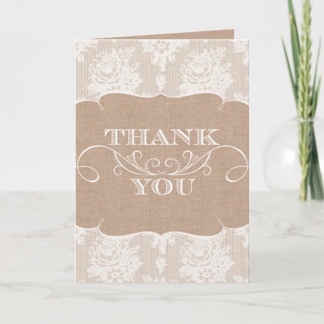 Burlap & Lace Print Wedding Thank You Cards (Front)