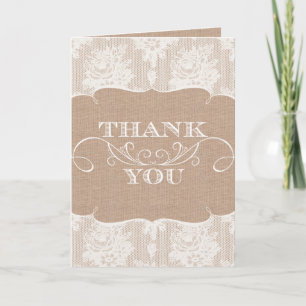 Burlap & Lace Print Wedding Thank You Cards