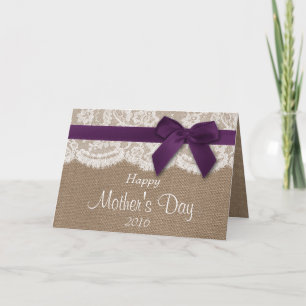 Burlap, Lace & Purple Bow Happy Mother's Day Card