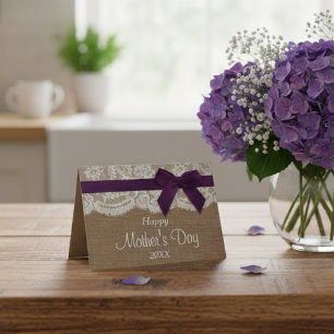Burlap, Lace & Purple Bow Happy Mother's Day Card