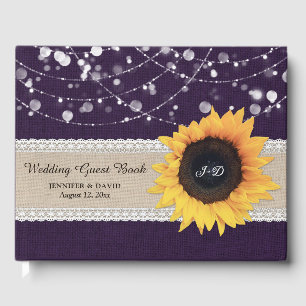 Burlap Lace Purple Sunflower Wedding Guest Book