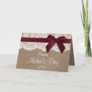 Burlap, Lace & Red Bow Happy Mother's Day Card