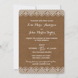Burlap Lace Rustic Wedding Invitation