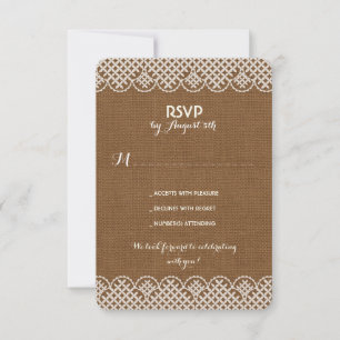 Burlap Lace Rustic Wedding RSVP cards