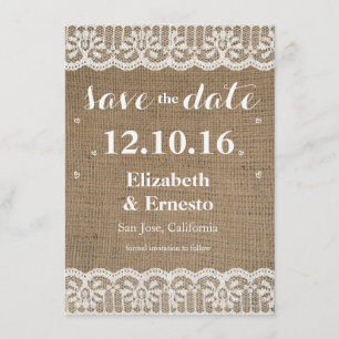 Burlap Lace Rustic Wedding Save the Dates 4.5x6.25 Save The Date