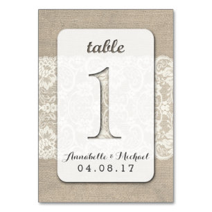 Burlap Lace Rustic Wedding Table Number Card 1
