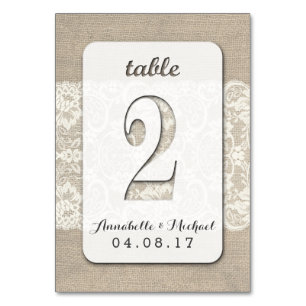 Burlap Lace Rustic Wedding Table Number Card 2