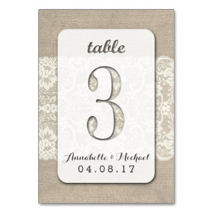 Burlap Lace Rustic Wedding Table Number Card 3