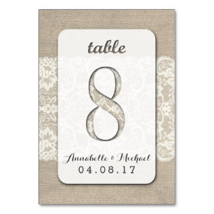 Burlap Lace Rustic Wedding Table Number Card 8