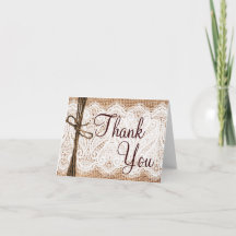 Burlap Lace Rustic Wedding Thank You Cards