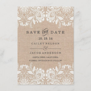 Burlap & Lace Save The Date Card