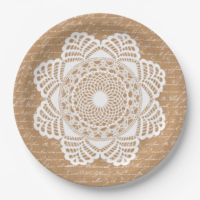 Burlap & Lace Shabby Chic Paper Plate (Front)