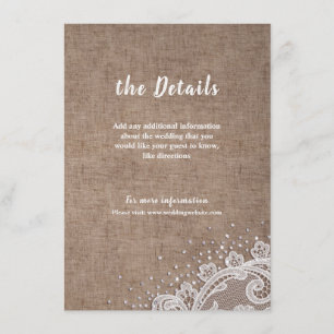 Burlap Lace silver glitter rustic Wedding details Enclosure Card