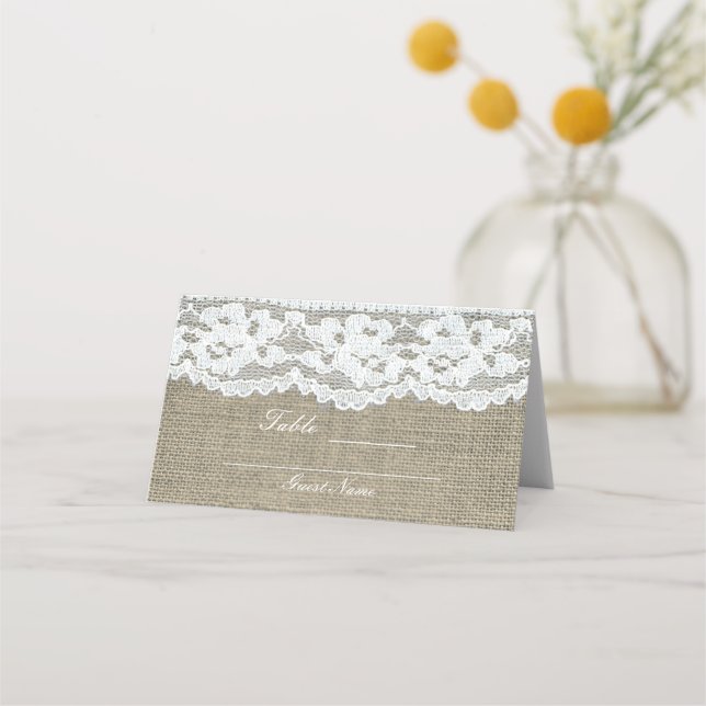 Burlap & Lace Simple Country Rustic Wedding Table Place Card (Back)