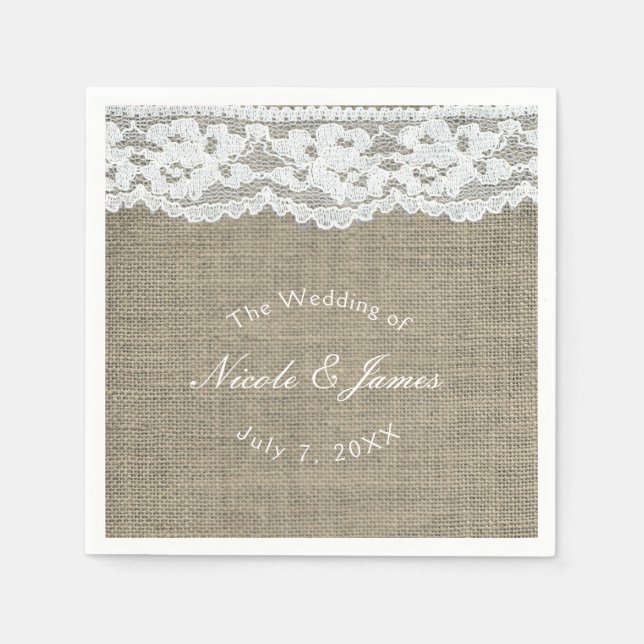 Burlap & Lace Simple Rustic Elegant Wedding Custom Napkin (Front)