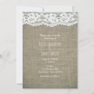 Burlap & Lace Simple Rustic Wedding Invitations