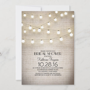 burlap lace string lights rustic bridal shower invitation