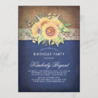 Burlap Lace Sunflower Navy Rustic Birthday Party