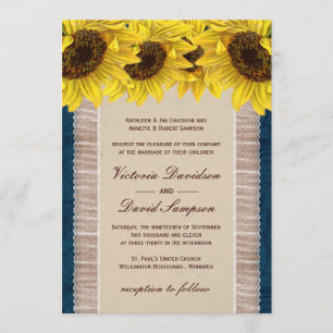 Burlap, Lace Sunflower Wedding Invitation